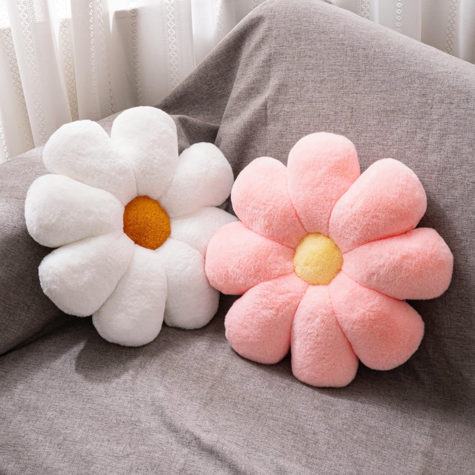 Jznexd 2 Pcs Flower Pillow Daisy Preppy Throw Pillows Set, Cute Girls Bedroom Preppy Room Decor Aesthetic Decorative Throw Pillo